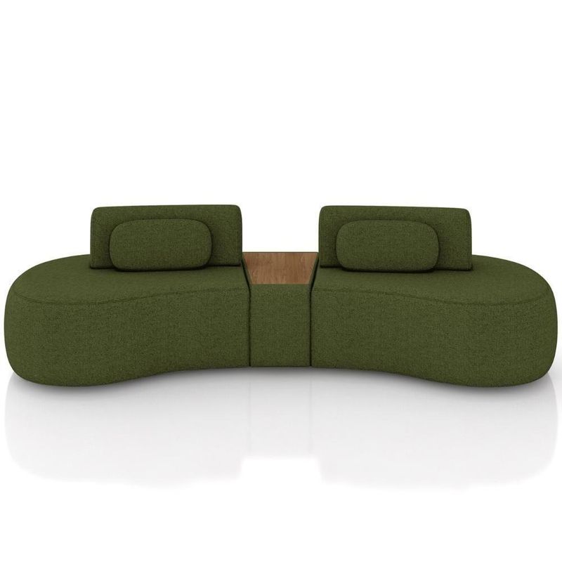 Sofá 4 Lugares 325cm Orgânico Com Mesa Mellanie Linho Verde Z32 - Mpozenato