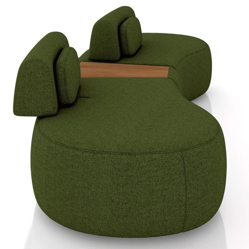 Sofá 4 Lugares 325cm Orgânico Com Mesa Mellanie Linho Verde Z32 - Mpozenato