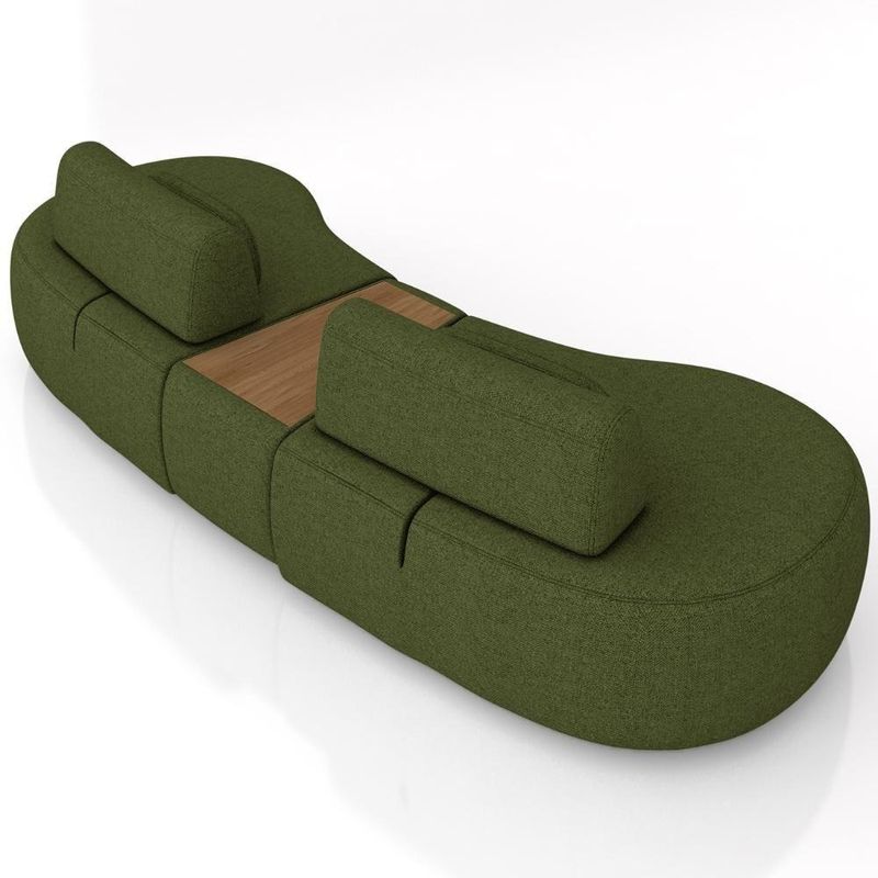 Sofá 4 Lugares 325cm Orgânico Com Mesa Mellanie Linho Verde Z32 - Mpozenato