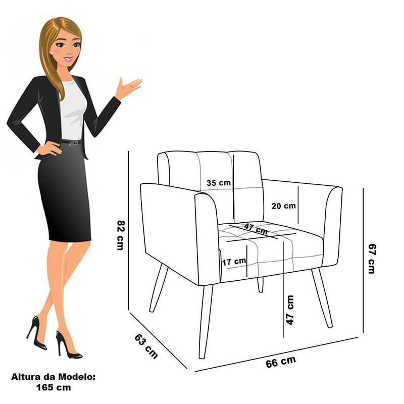 Kit 2 Poltronas Sala Decorativa Elisa Pés Palito Sintético Cinza D'Rossi