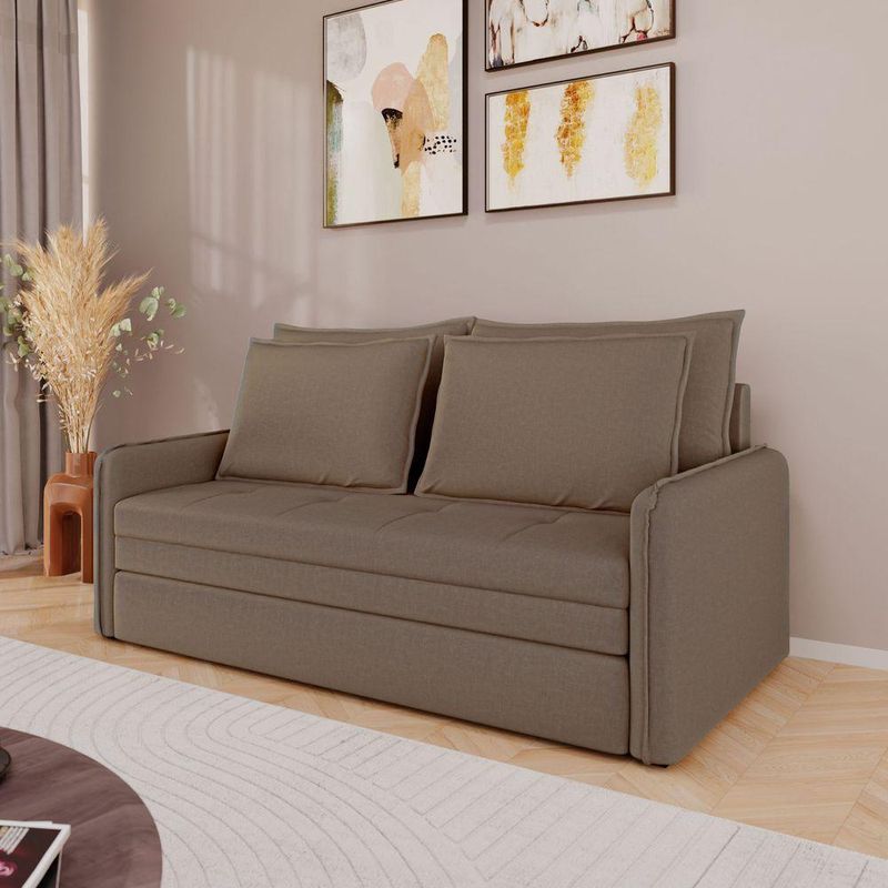 Sofá Cama Retrátil 3 Lugares Veneza 1,56m Linho Marrom