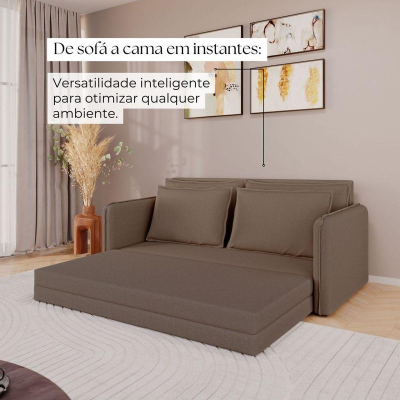 Sofá Cama Retrátil 3 Lugares Veneza 1,56m Linho Marrom