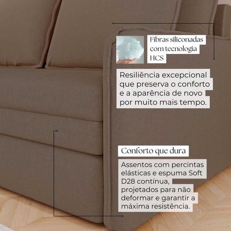 Sofá Cama Retrátil 3 Lugares Veneza 1,56m Linho Marrom