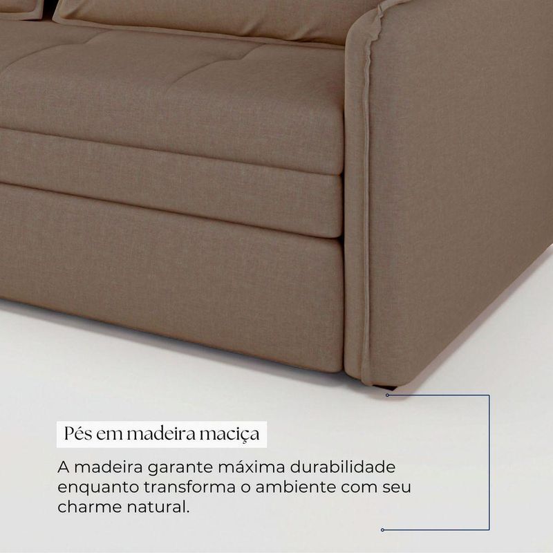 Sofá Cama Retrátil 3 Lugares Veneza 1,56m Linho Marrom