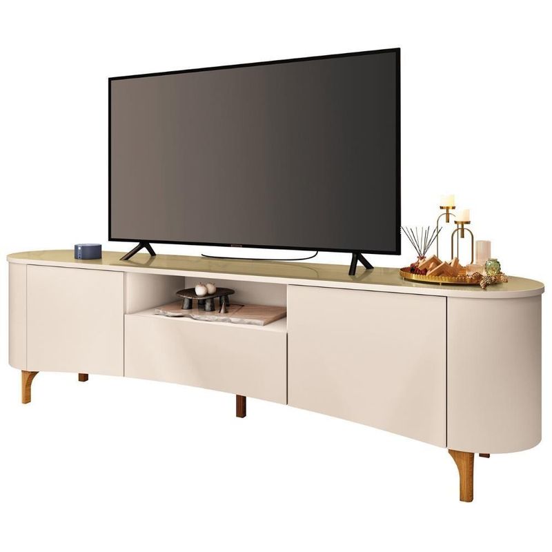 Rack Bancada Tv 80 Pol 201cm Desing Orgânico Elara Off/champanhe - Hb Móveis