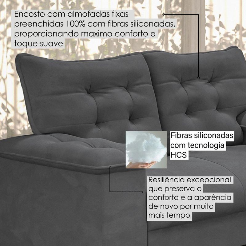 Conjunto Sofá 3 E 2 Lugares Irlanda Veludo Cinza