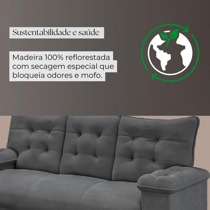 Conjunto Sofá 3 E 2 Lugares Irlanda Veludo Cinza