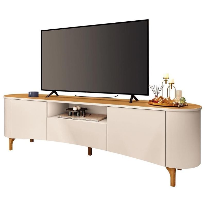 Rack Bancada Tv 80 Pol 201cm Desing Orgânico Yang Off/cinamomo H01 - Mpozenato