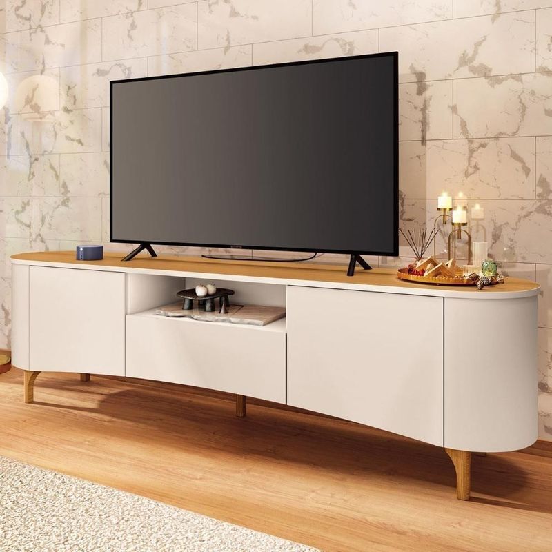 Rack Bancada Tv 80 Pol 201cm Desing Orgânico Yang Off/cinamomo H01 - Mpozenato