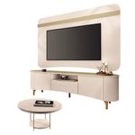 Rack Bancada Elara E Painel Armony Off White Champanhe Com Mesa De Centro Sky Off White - Hb Móveis