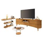 Rack Bancada Elara Cinamomo Com Mesa De Centro Sky Com Tampo De Vidro E Aparador Infinity Cinamomo - Hb Móveis
