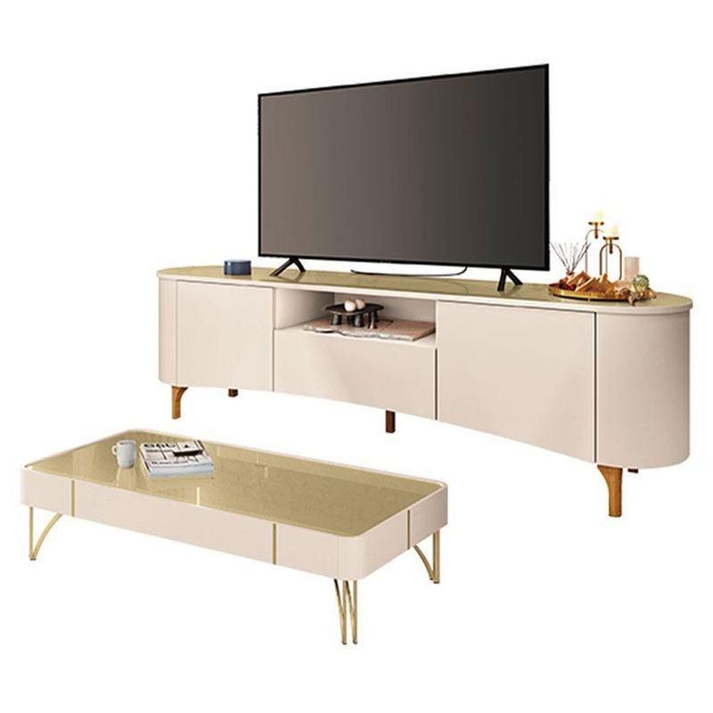 Rack Bancada Elara Com Mesa De Centro Cadenza Off White Champanhe - Hb Móveis