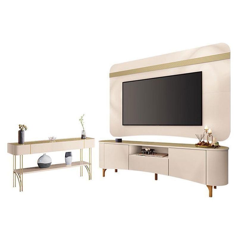Rack Bancada Elara E Painel Armony Com Aparador Vivant Off White Champanhe - Hb Móveis