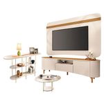 Rack Bancada Elara E Painel Armony Com Mesa De Centro Sky Com Tampo De Vidro E Aparador Infinity Off White - Hb Móveis