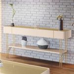 Rack Bancada Elara E Painel Armony Com Aparador Vivant Off White Champanhe - Hb Móveis