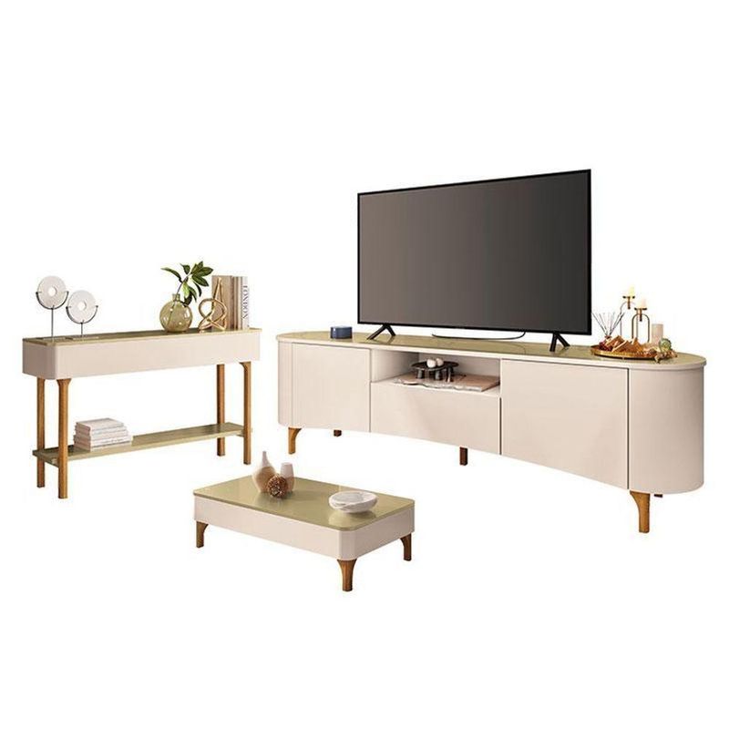 Rack Bancada Elara Com Mesa De Centro Liz E Aparador Fiero Off White Champanhe - Hb Móveis