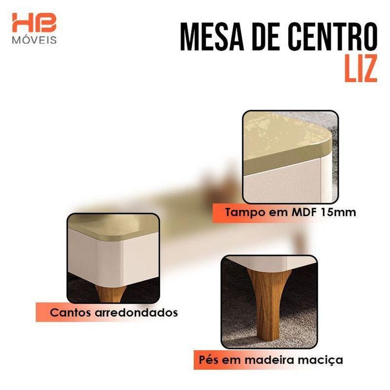 Rack Bancada Elara Com Mesa De Centro Liz E Aparador Fiero Off White Champanhe - Hb Móveis