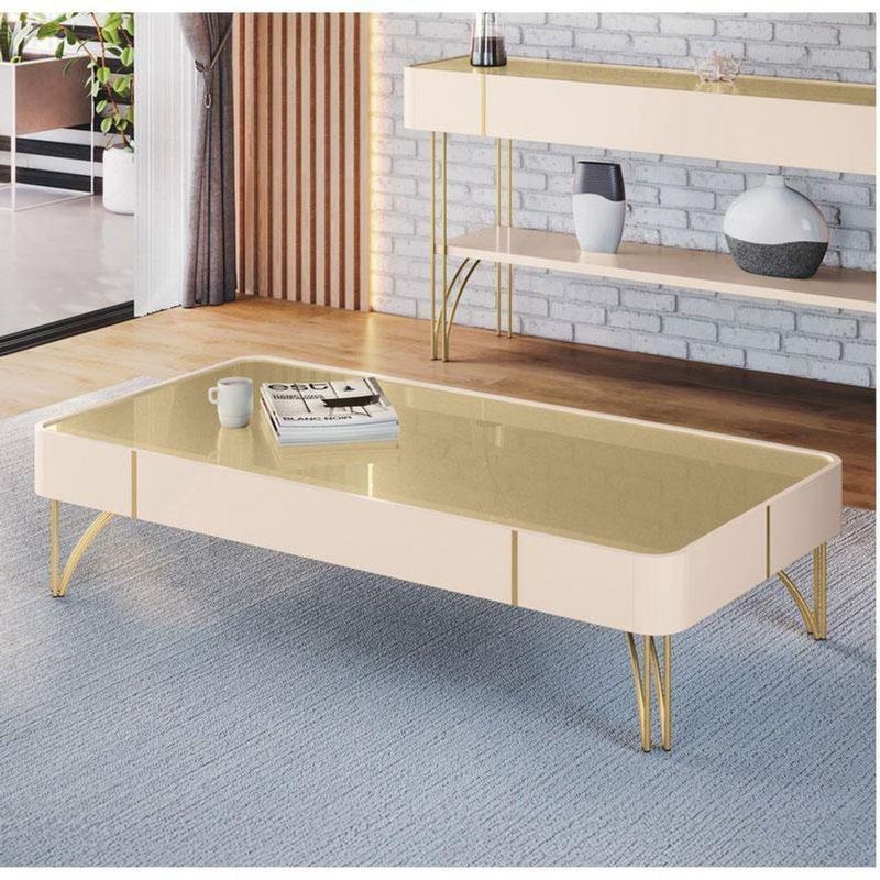 Rack Bancada Elara Com Mesa De Centro Cadenza E Aparador Vivant Off White Champanhe - Hb Móveis