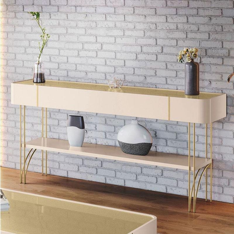 Rack Bancada Elara Com Mesa De Centro Cadenza E Aparador Vivant Off White Champanhe - Hb Móveis