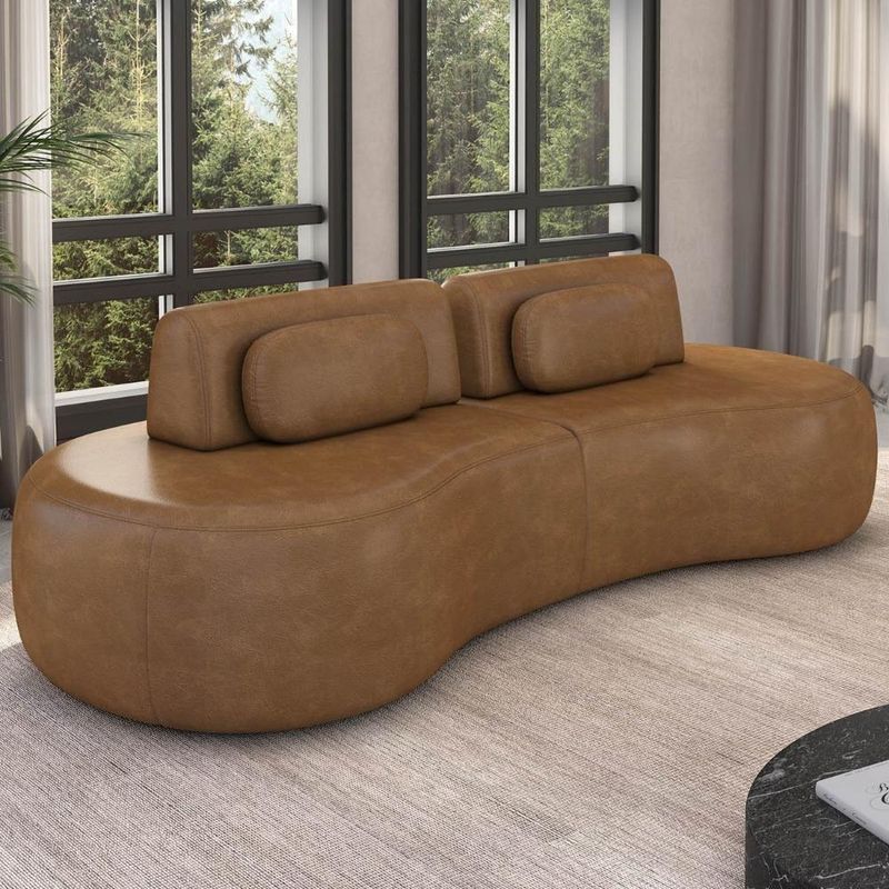 Sofá 4 Lugares 240cm Orgânico Mellanie Sintético Caramelo Z32 - Mpozenato