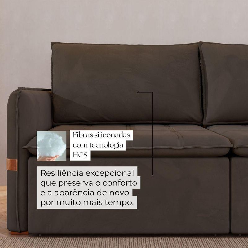 Sofá Cama Retrátil 3 Lugares Bárbara 1,80m Veludo Marrom
