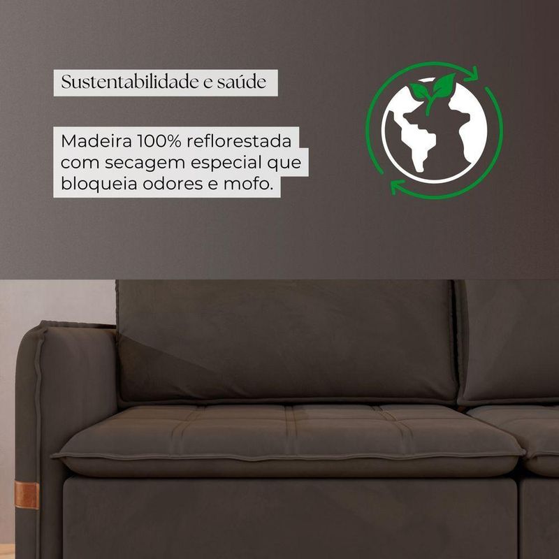 Sofá Cama Retrátil 3 Lugares Bárbara 1,80m Veludo Marrom