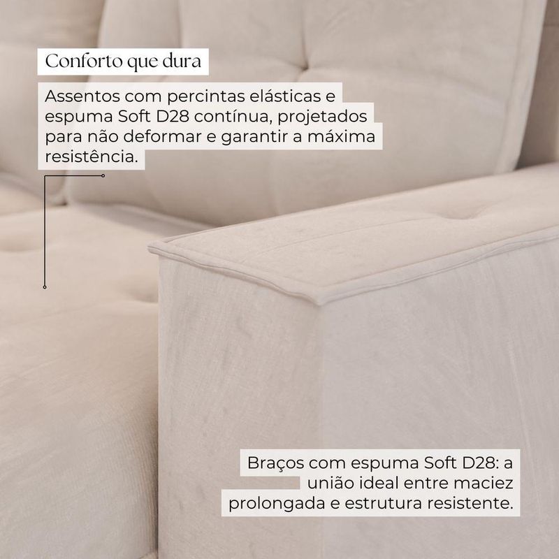 Sofá Retrátil Reclinável 3 Lugares Roma 2,40m Veludo Creme