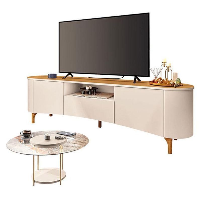 Rack Bancada Elara Off White Cinamomo Com Mesa De Centro Sky Com Tampo De Vidro Off White - Hb Móveis