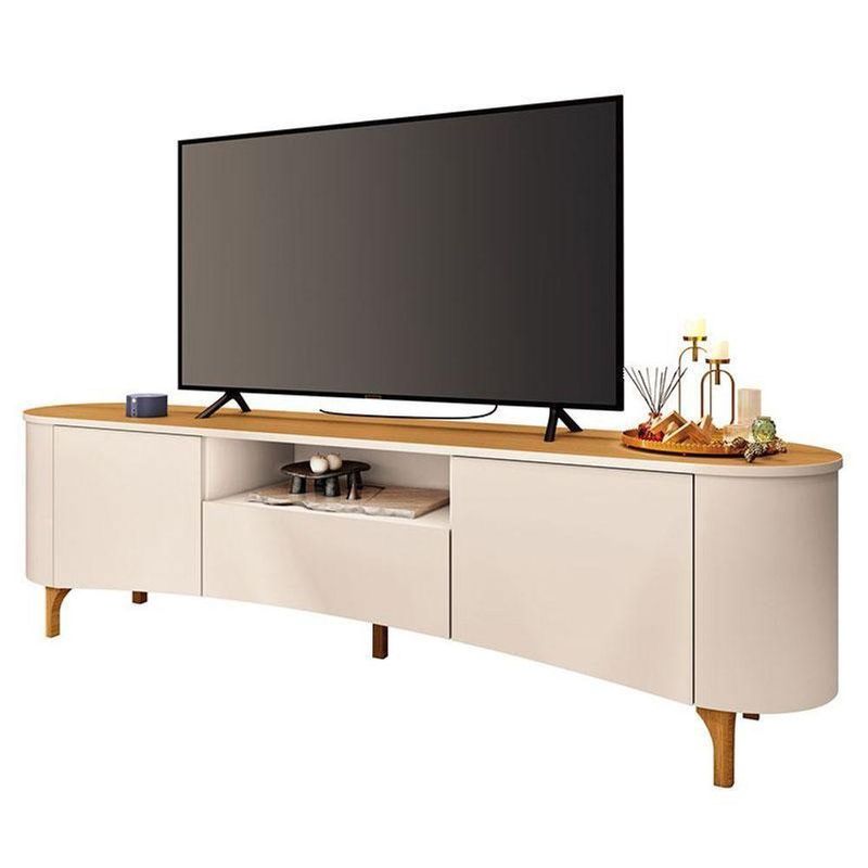 Rack Bancada Elara Off White Cinamomo Com Mesa De Centro Sky Com Tampo De Vidro Off White - Hb Móveis