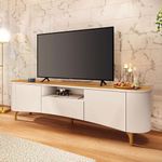 Rack Bancada Elara Off White Cinamomo Com Mesa De Centro Sky Com Tampo De Vidro Off White - Hb Móveis