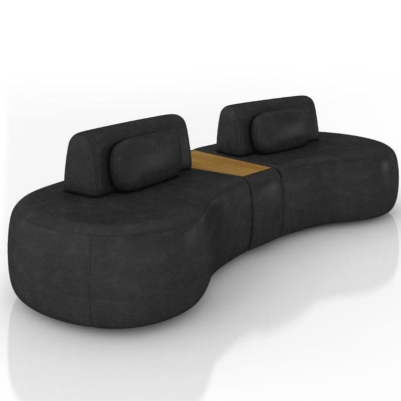 Sofá 4 Lugares 325cm Orgânico Com Mesa Mellanie Sintético Preto Z32 - Mpozenato