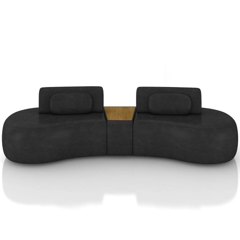 Sofá 4 Lugares 325cm Orgânico Com Mesa Mellanie Sintético Preto Z32 - Mpozenato