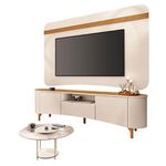 Rack Bancada Elara E Painel Armony Off White Cinamomo Com Mesa De Centro Sky Com Tampo De Vidro Off White - Hb Móveis