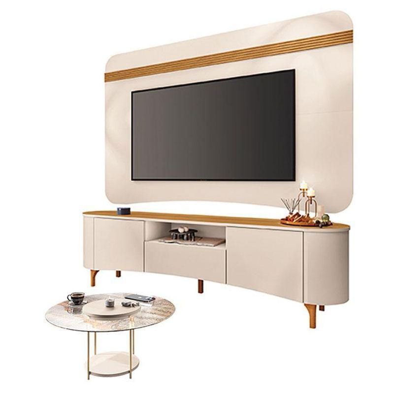 Rack Bancada Elara E Painel Armony Off White Cinamomo Com Mesa De Centro Sky Com Tampo De Vidro Off White - Hb Móveis