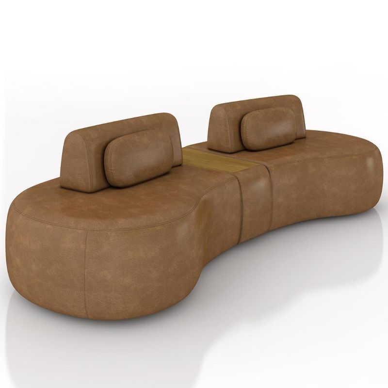Sofá 4 Lugares 285cm Orgânico Com Mesa Mellanie Sintético Caramelo Z32 - Mpozenato