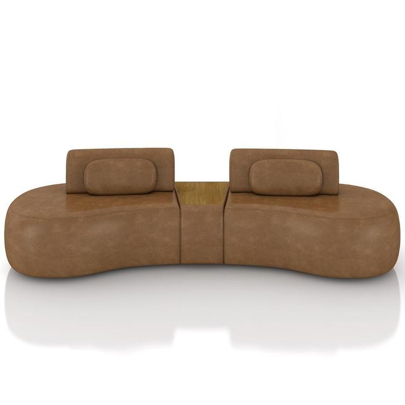Sofá 4 Lugares 285cm Orgânico Com Mesa Mellanie Sintético Caramelo Z32 - Mpozenato
