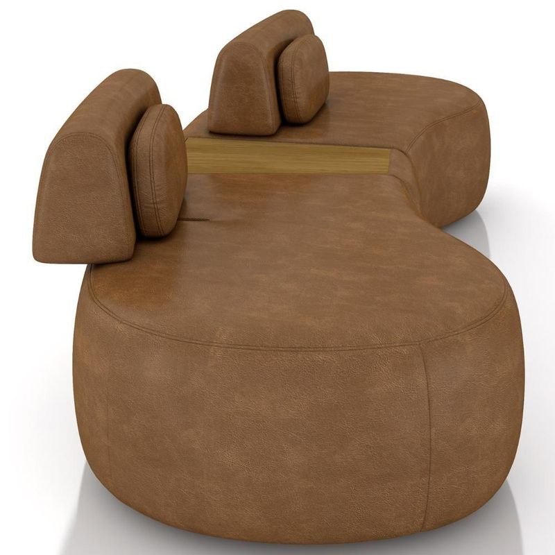 Sofá 4 Lugares 285cm Orgânico Com Mesa Mellanie Sintético Caramelo Z32 - Mpozenato
