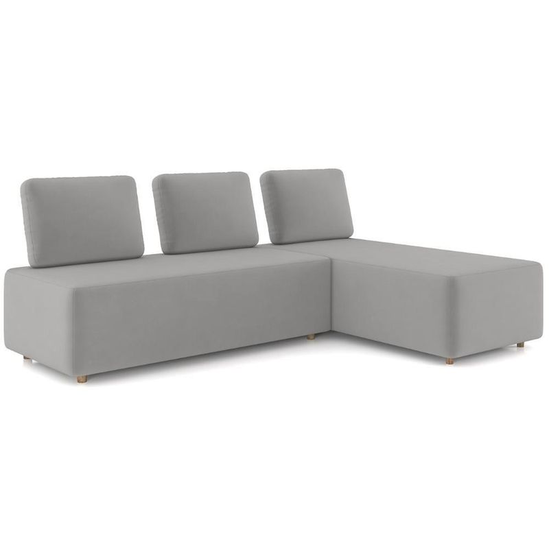 Sofá 3 Lugares Com Chaise 222cm Rovier Veludo Cinza Z32 - Mpozenato
