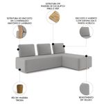 Sofá 3 Lugares Com Chaise 222cm Rovier Veludo Cinza Z32 - Mpozenato