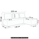 Sofá 3 Lugares Com Chaise 222cm Rovier Veludo Cinza Z32 - Mpozenato