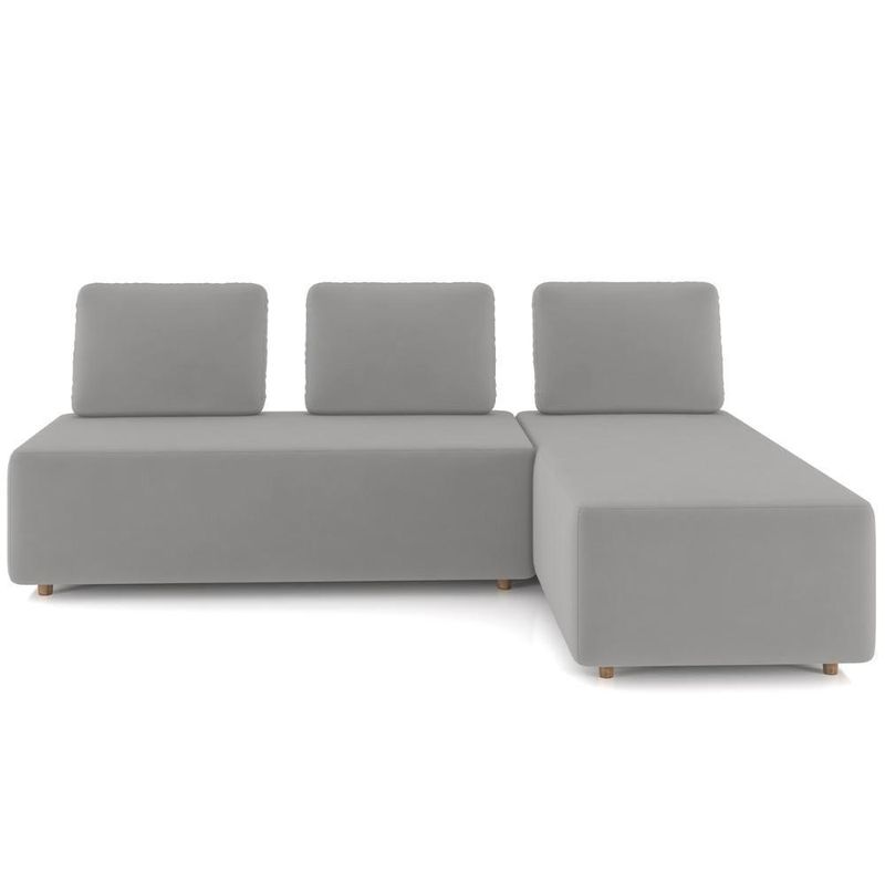 Sofá 3 Lugares Com Chaise 222cm Rovier Veludo Cinza Z32 - Mpozenato