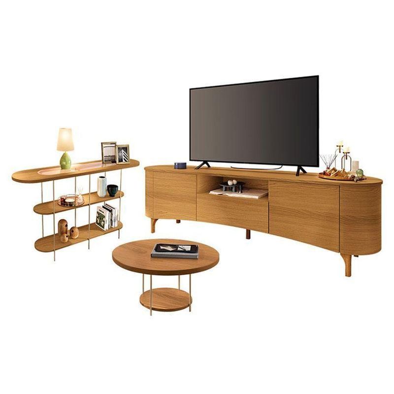 Rack Bancada Elara Cinamomo Com Mesa De Centro Sky E Aparador Infinity Cinamomo - Hb Móveis