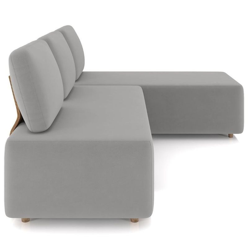Sofá 3 Lugares Com Chaise 222cm Rovier Veludo Cinza Z32 - Mpozenato