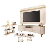 Rack Bancada Elara E Painel Armony Com Kit Mesa De Centro Sky E Aparador Infinity Off White Champanhe - Hb Móveis
