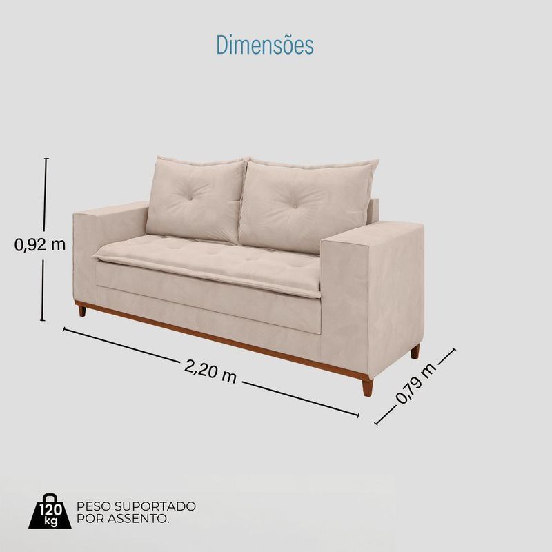 Sofá Fixo 5 Lugares Dunas 2,20m Veludo Creme