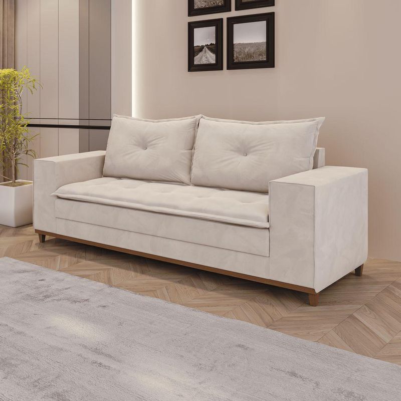 Sofá Fixo 5 Lugares Dunas 2,20m Veludo Creme