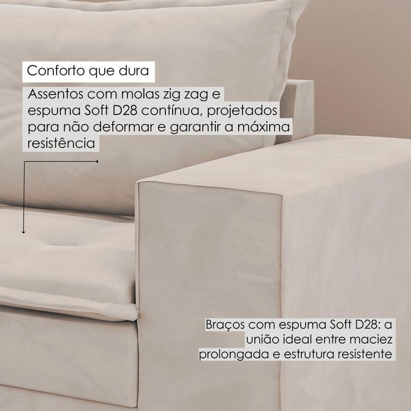 Sofá Fixo 5 Lugares Dunas 2,20m Veludo Creme