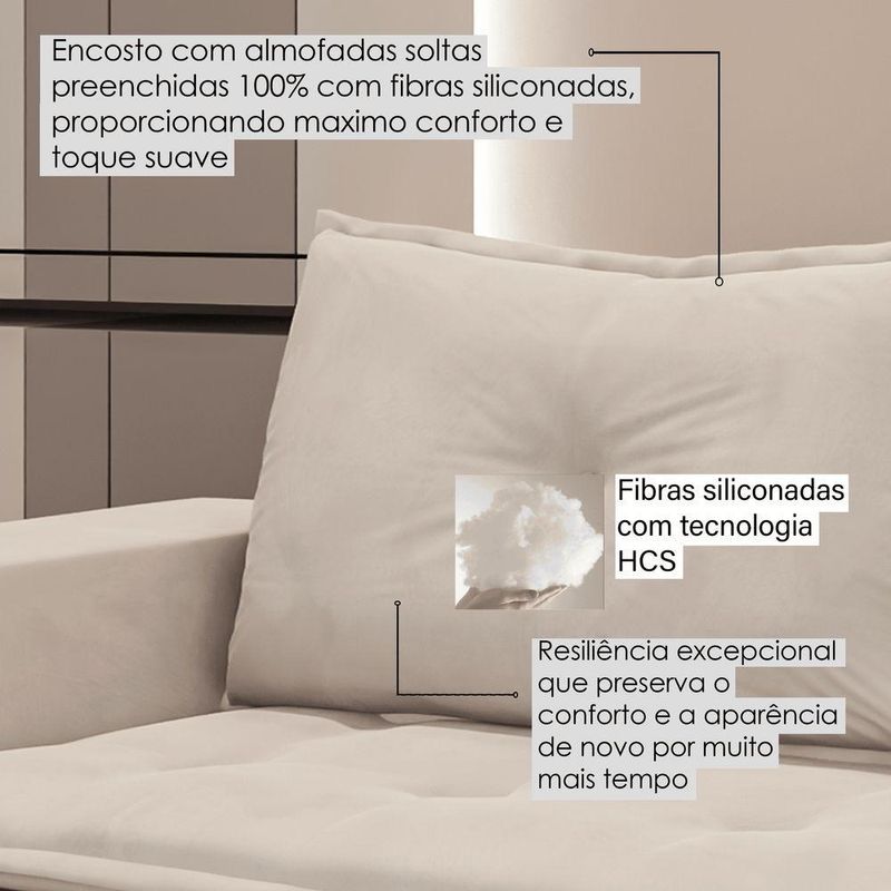 Sofá Fixo 5 Lugares Dunas 2,20m Veludo Creme