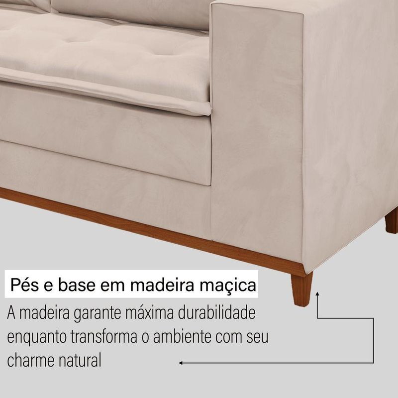Sofá Fixo 5 Lugares Dunas 2,20m Veludo Creme