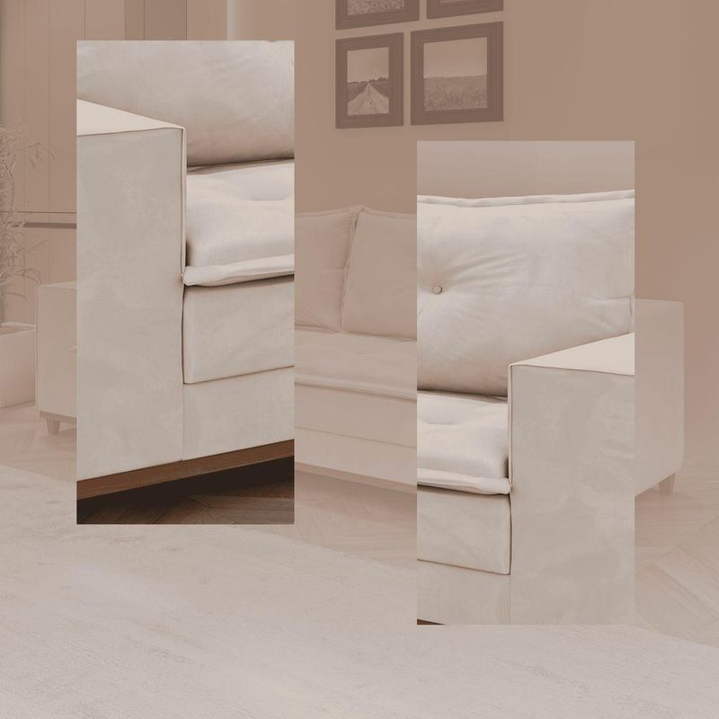 Sofá Fixo 5 Lugares Dunas 2,20m Veludo Creme